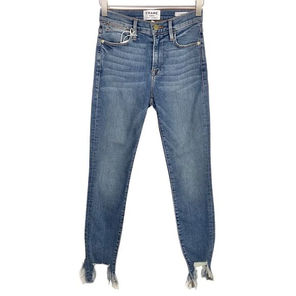 Frame Le High Skinny Blue Garden Grove Destroyed Hem Skinny Jeans 24 NWT - Picture 7 of 7